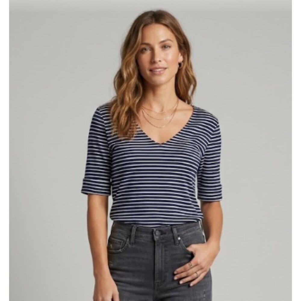 Lauren Ralph Lauren Blouse Women's Size L Black Striped Nautical Minimalist